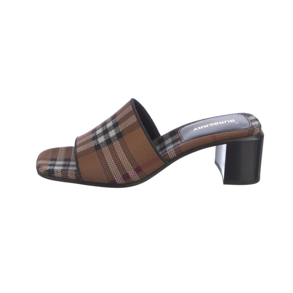 Burberry Brown Plaid Mules with Block Heel